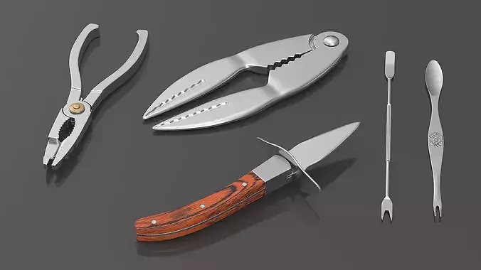 Seafood Lobster Crab Tongs Set 3D model 6