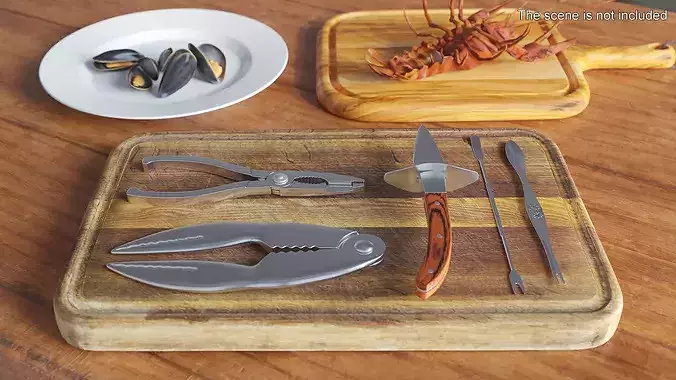 Seafood Lobster Crab Tongs Set 3D model 3