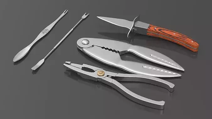 Seafood Lobster Crab Tongs Set 3D model 5
