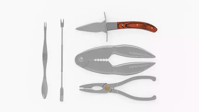 Seafood Lobster Crab Tongs Set 3D model 7