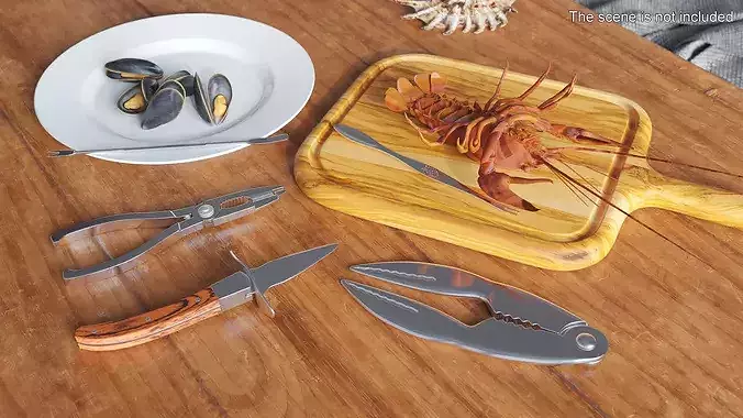 Seafood Lobster Crab Tongs Set 3D model 4