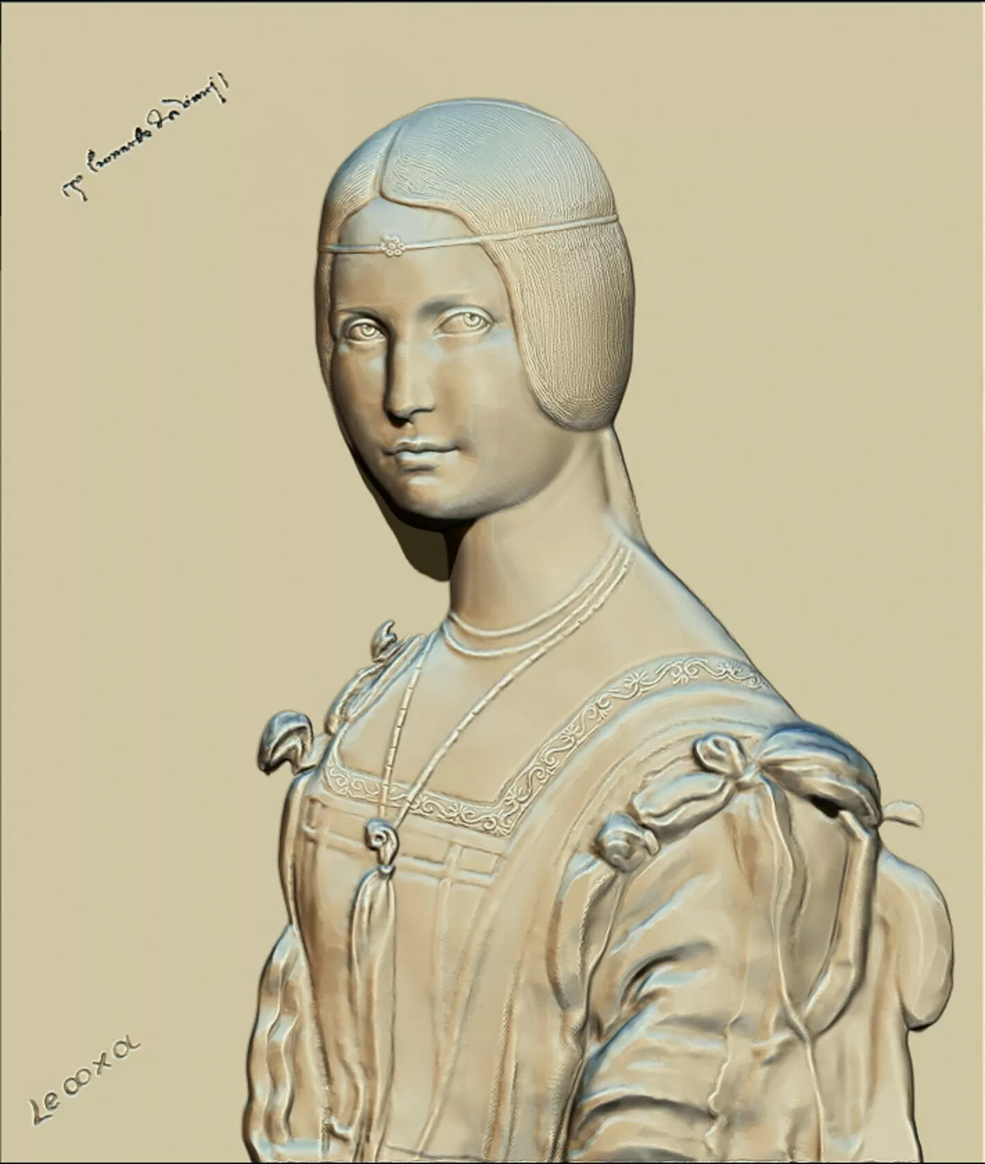 La Belle Ferronniere BasRelief Leonardo da Vinci 3D Print Ready 3D print model
