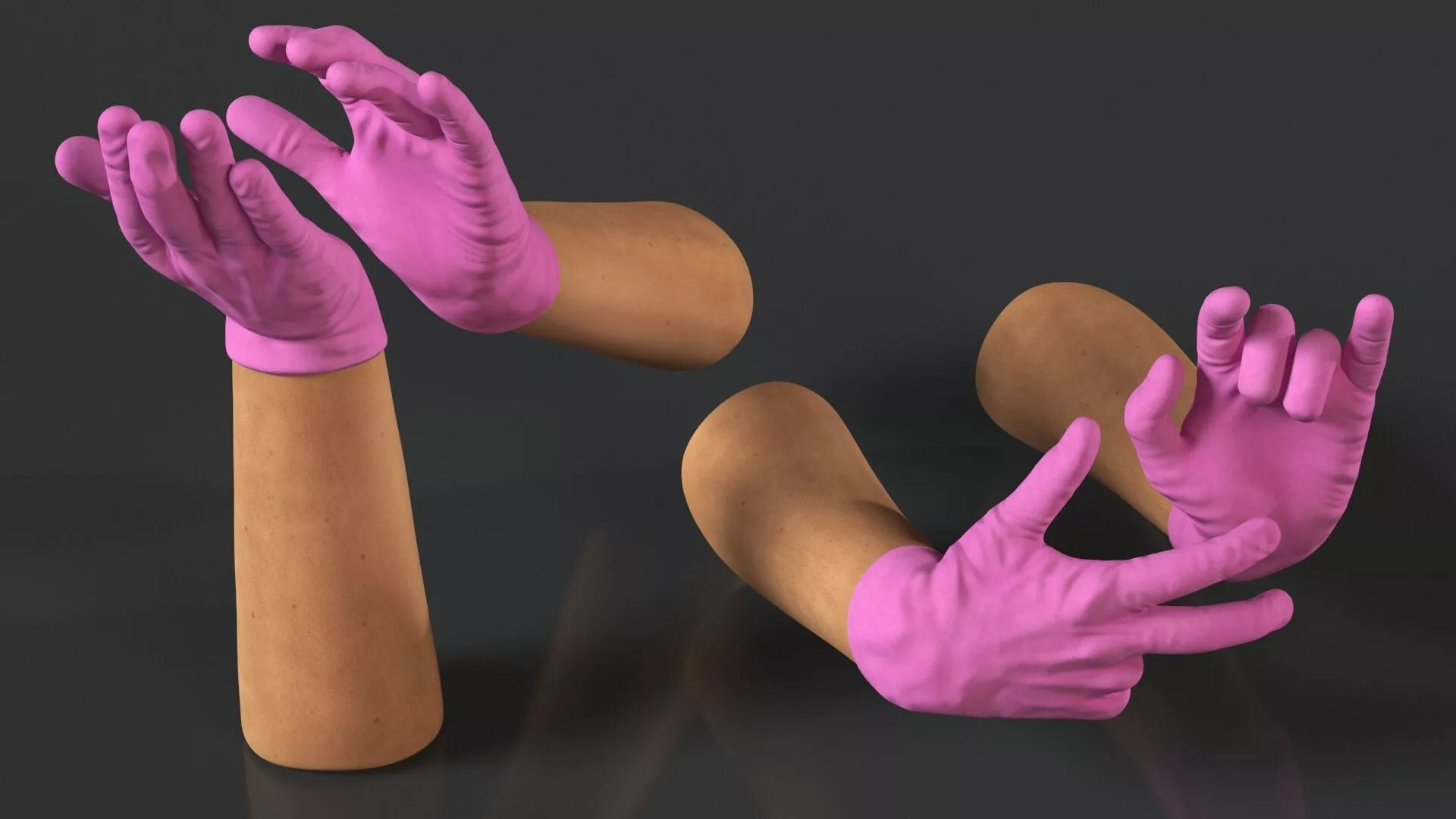 Medical Gloves on Hands Pink Rigged 3D model