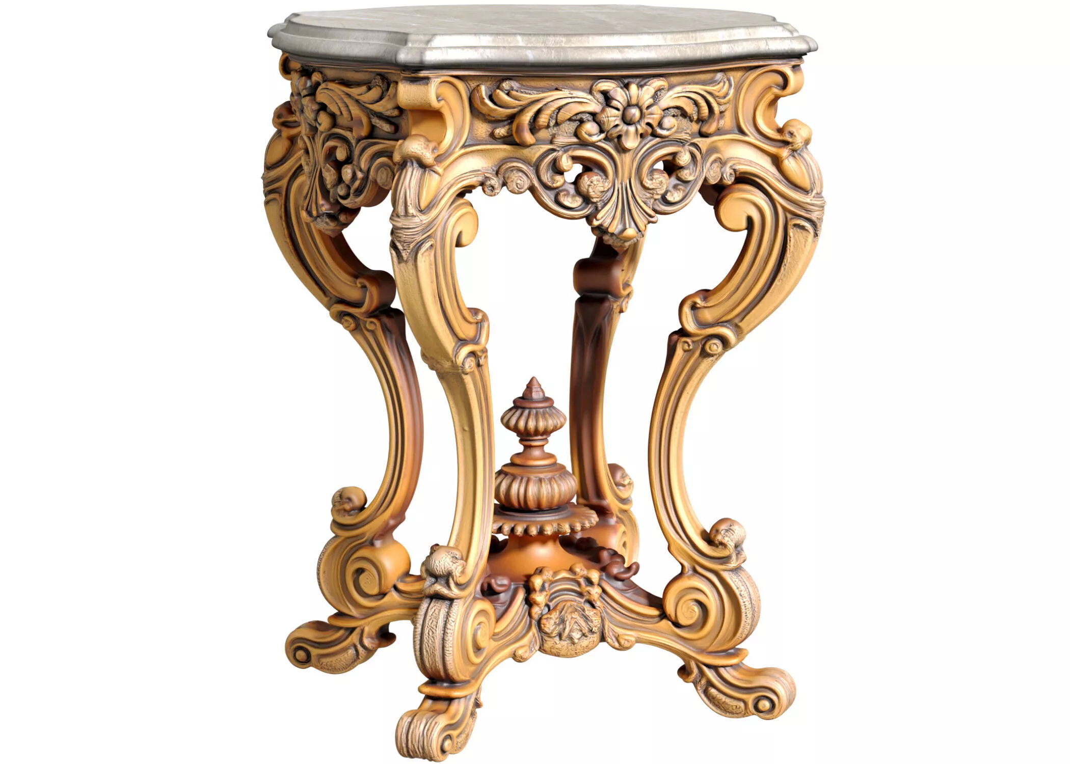 Wooden Classic coffee side table French Baroque style Marble Top 3D model