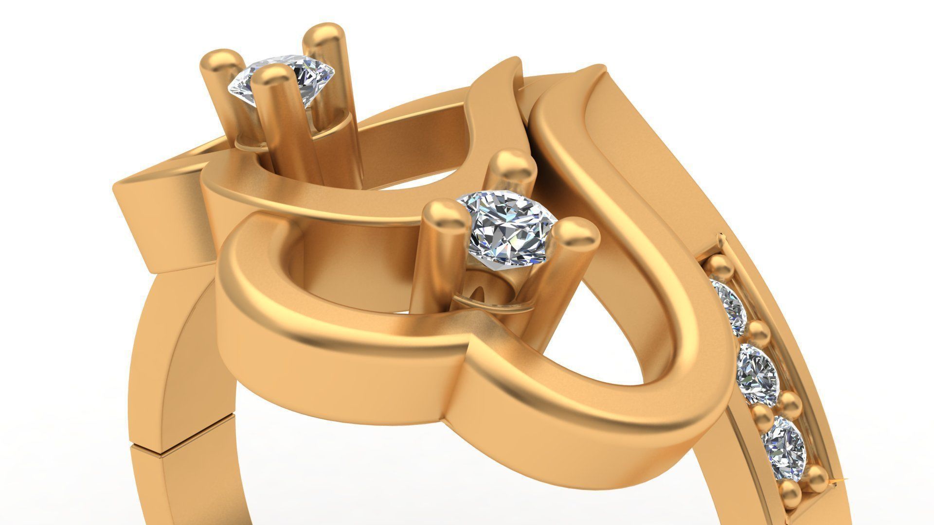 Hearts Love Diamond Gold Fashion Ring 3D print model_8