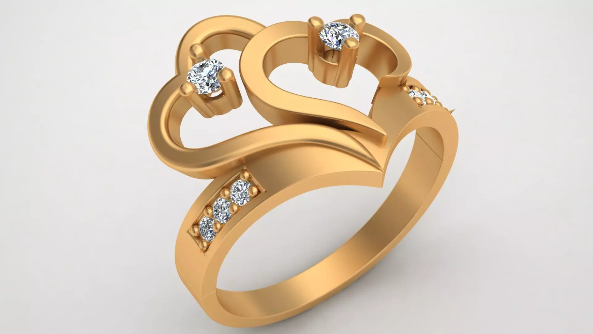 Hearts Love Diamond Gold Fashion Ring 3D print model_0