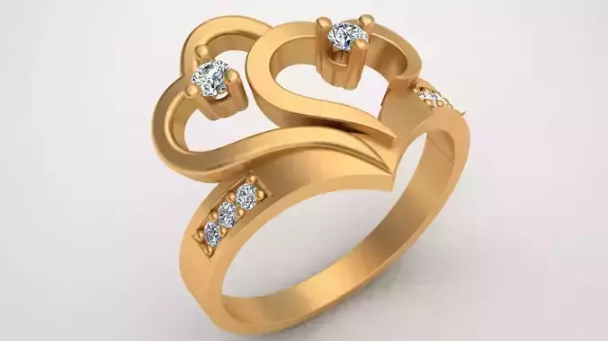Hearts Love Diamond Gold Fashion Ring 3D print model