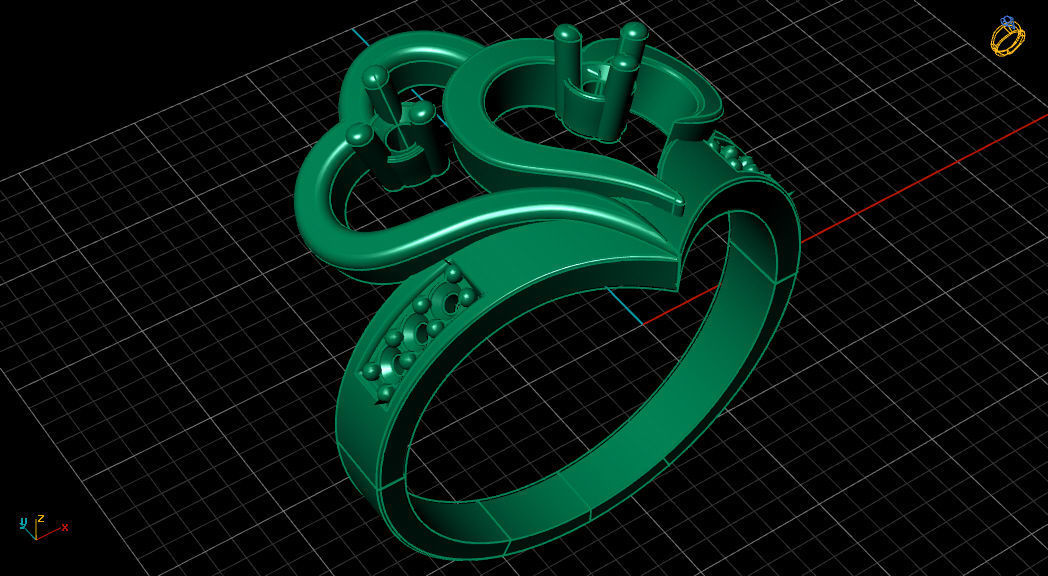 Hearts Love Diamond Gold Fashion Ring 3D print model_16