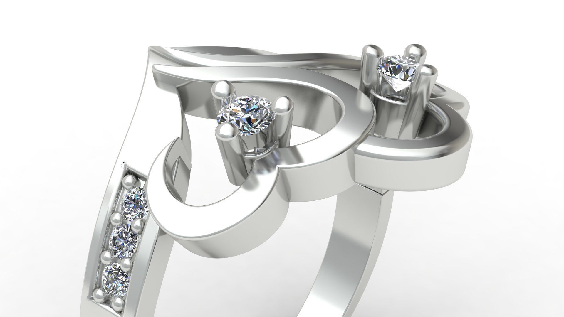 Hearts Love Diamond Gold Fashion Ring 3D print model_11