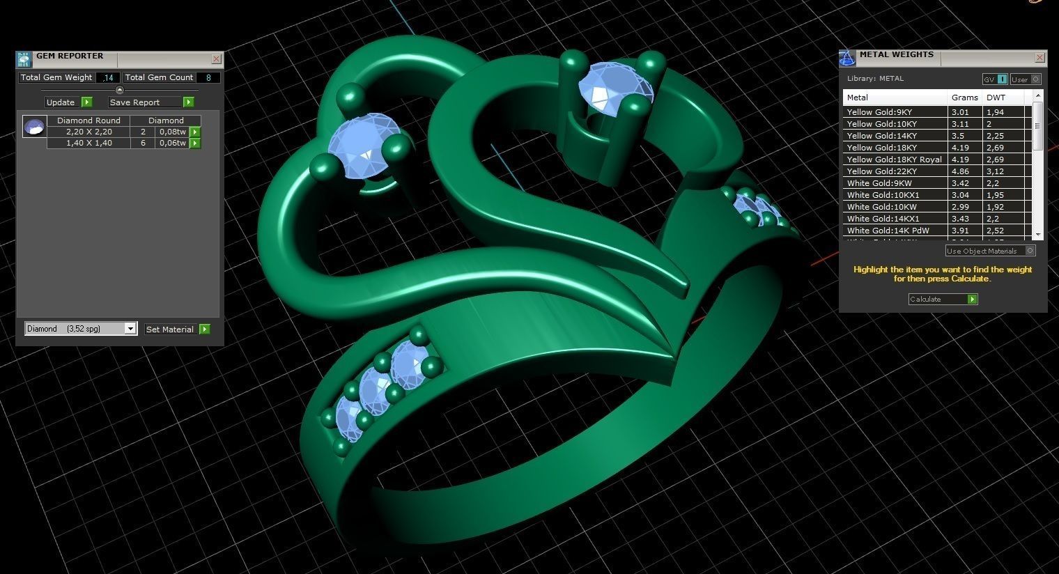 Hearts Love Diamond Gold Fashion Ring 3D print model_20