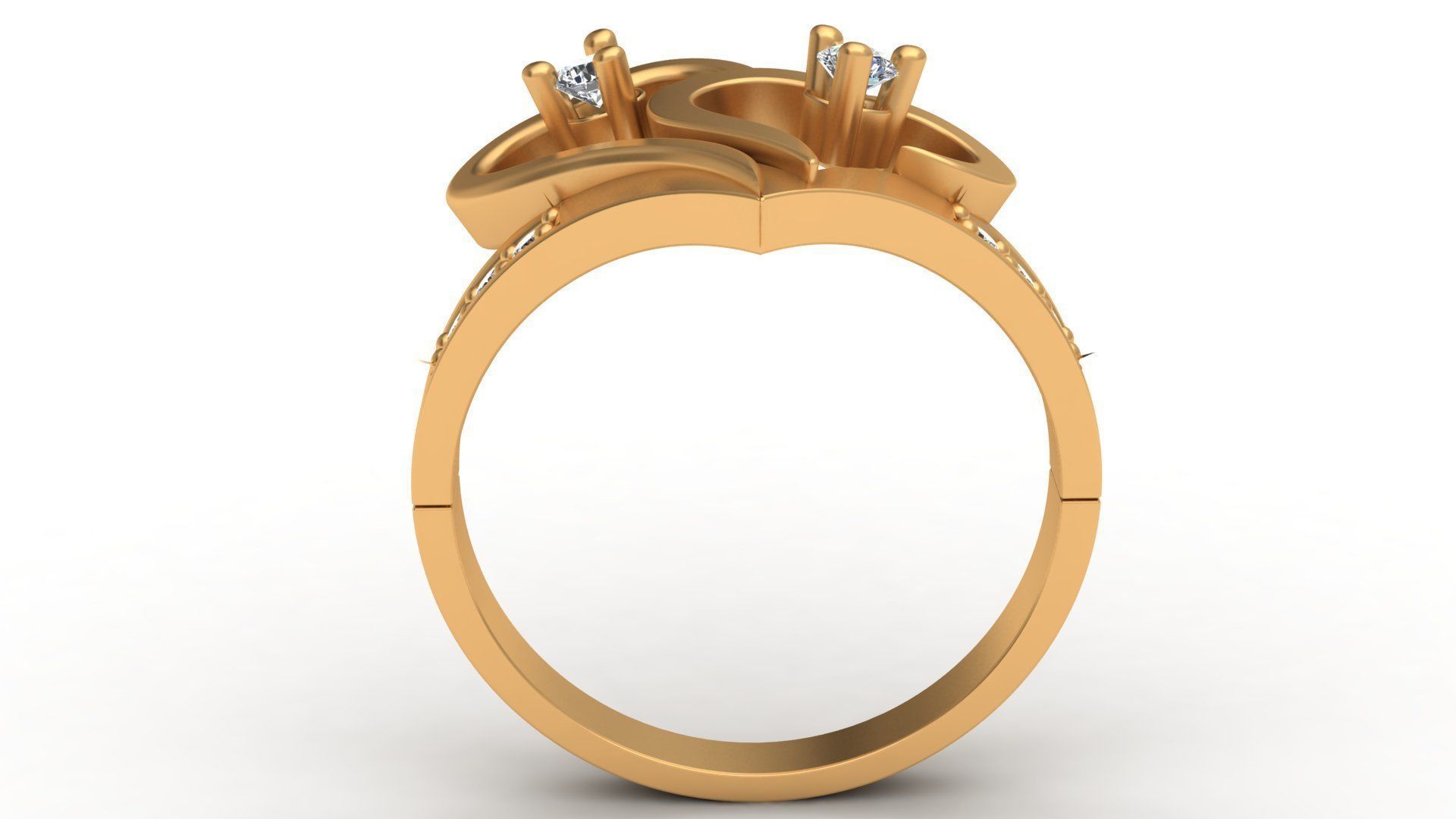 Hearts Love Diamond Gold Fashion Ring 3D print model_3