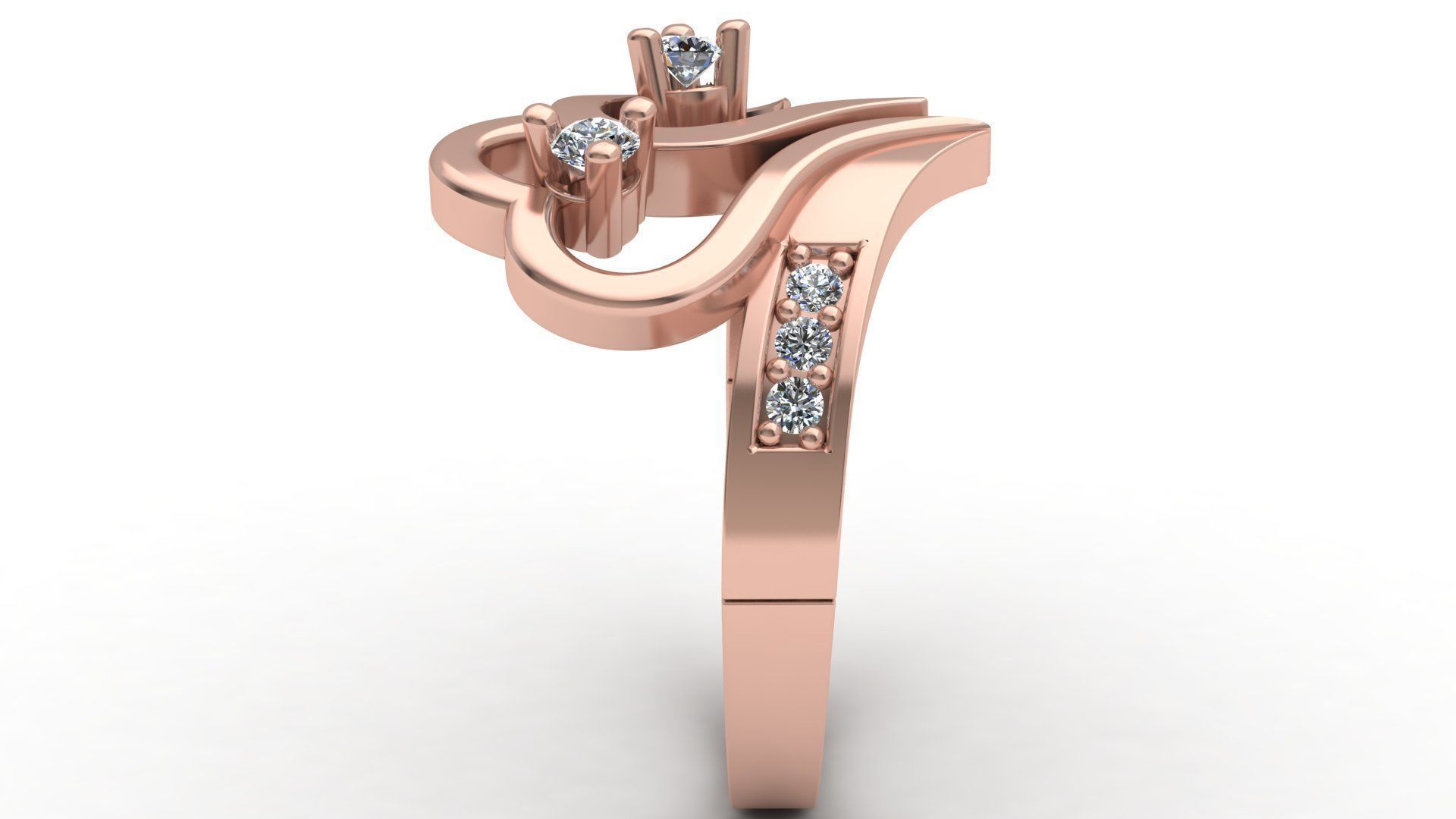 Hearts Love Diamond Gold Fashion Ring 3D print model_12