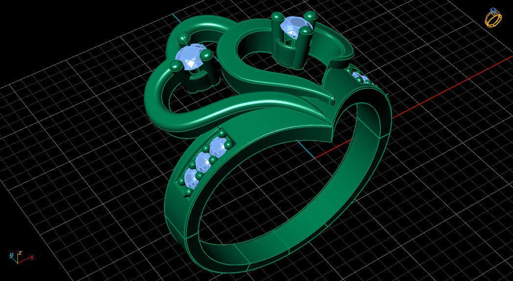 Hearts Love Diamond Gold Fashion Ring 3D print model_15