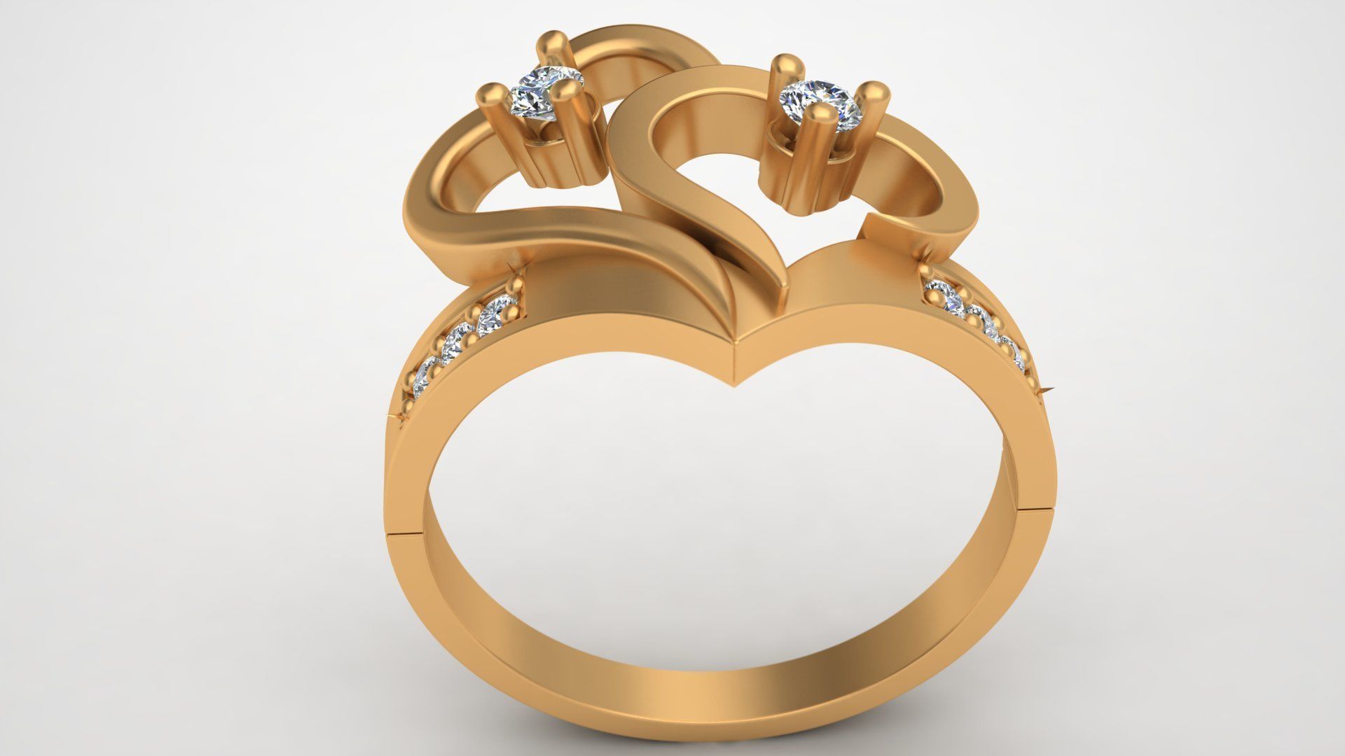 Hearts Love Diamond Gold Fashion Ring 3D print model_1