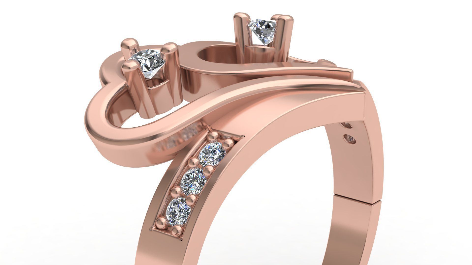 Hearts Love Diamond Gold Fashion Ring 3D print model_14