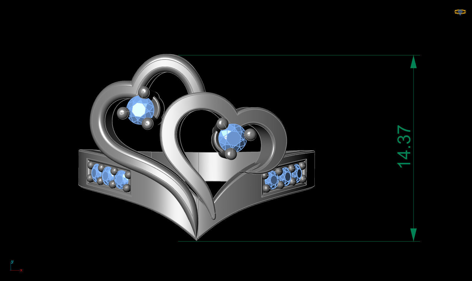 Hearts Love Diamond Gold Fashion Ring 3D print model_17