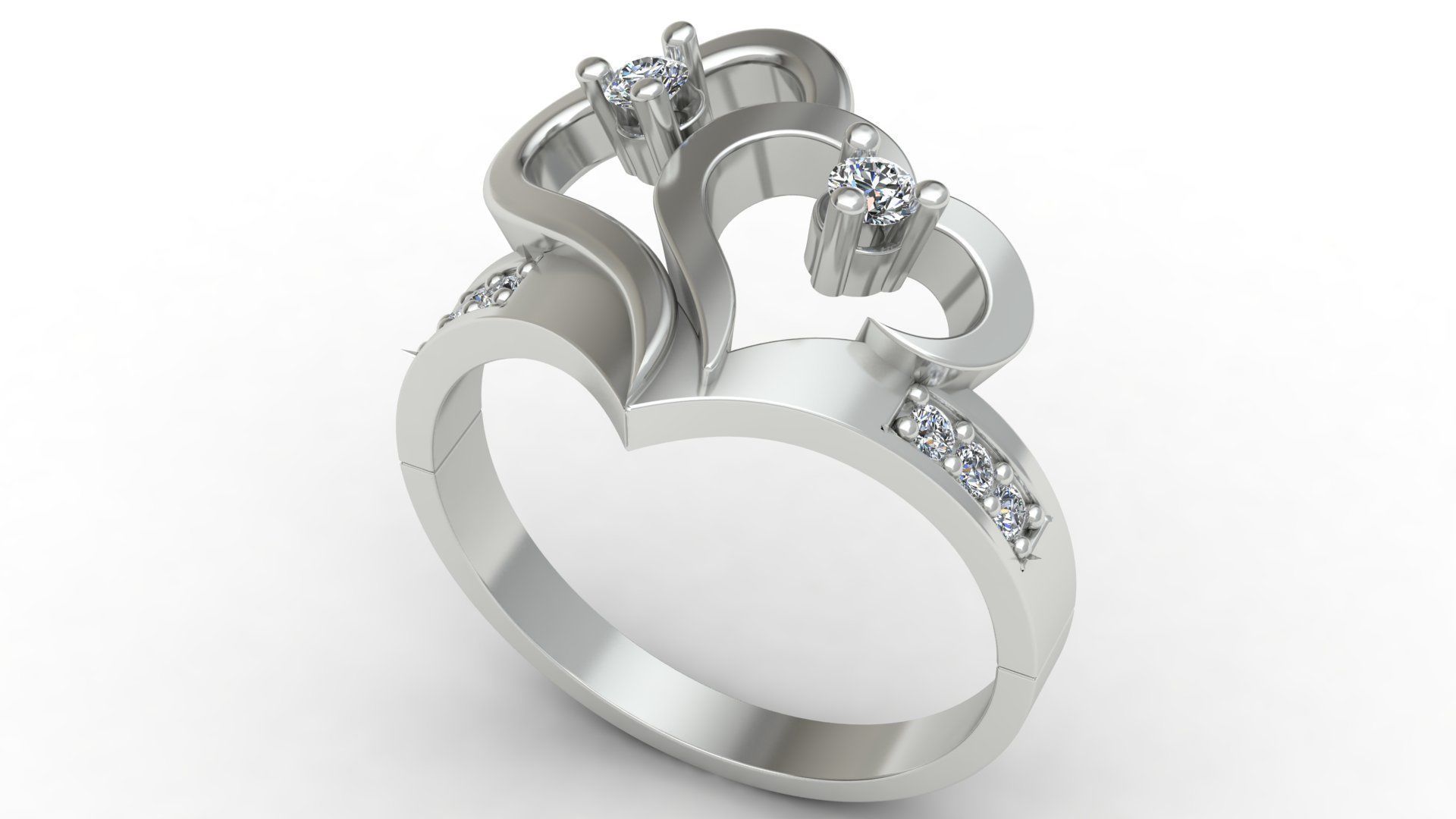 Hearts Love Diamond Gold Fashion Ring 3D print model_9