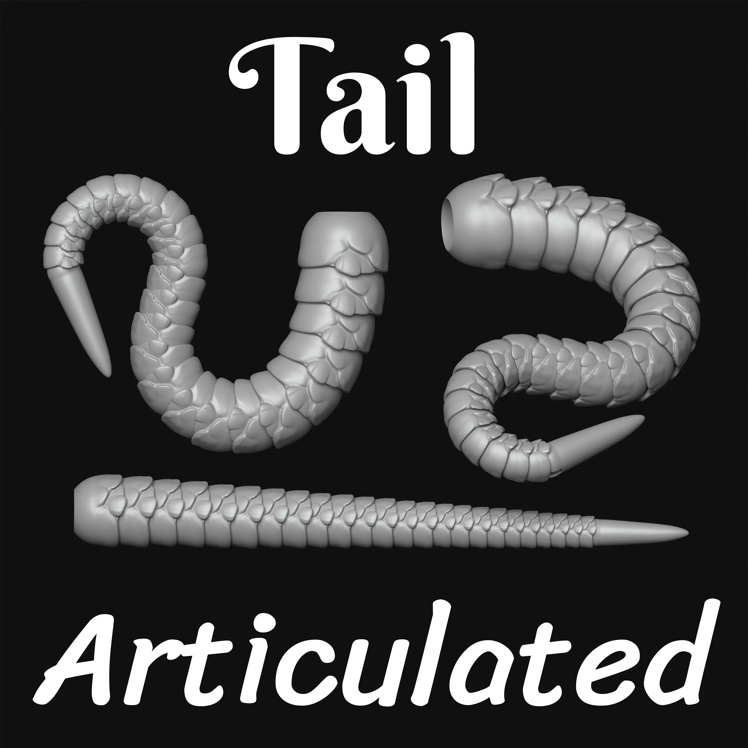 Articulated Tail STL Flexible 3D Printable Tail for Dolls 3D print model