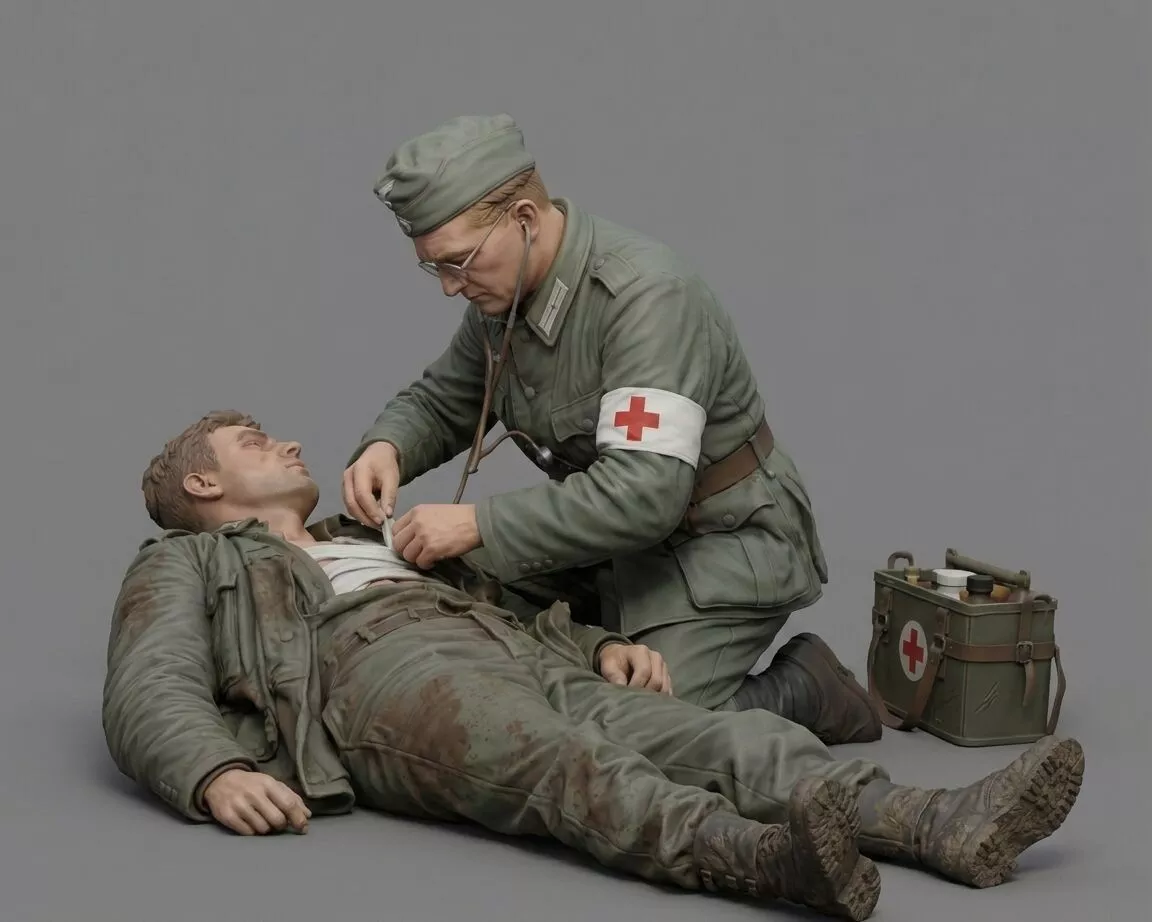 WWII Field Medic Treating Wounded Soldier 3D print model