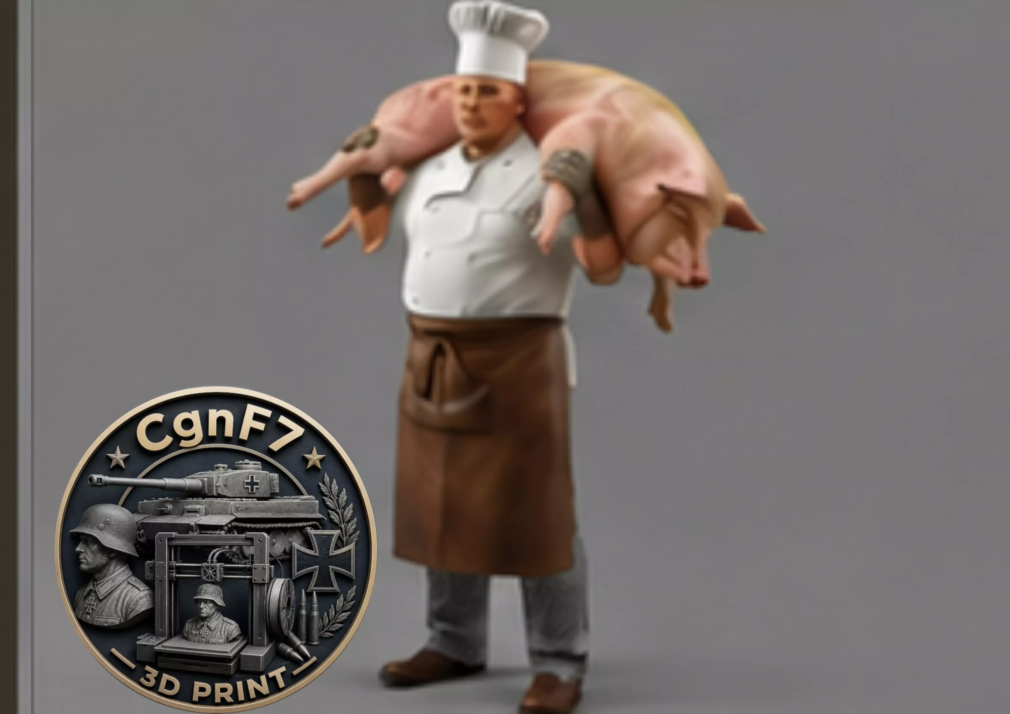 WWII Field Kitchen Cook Carrying Pig Military Supply Diorama 3D print model