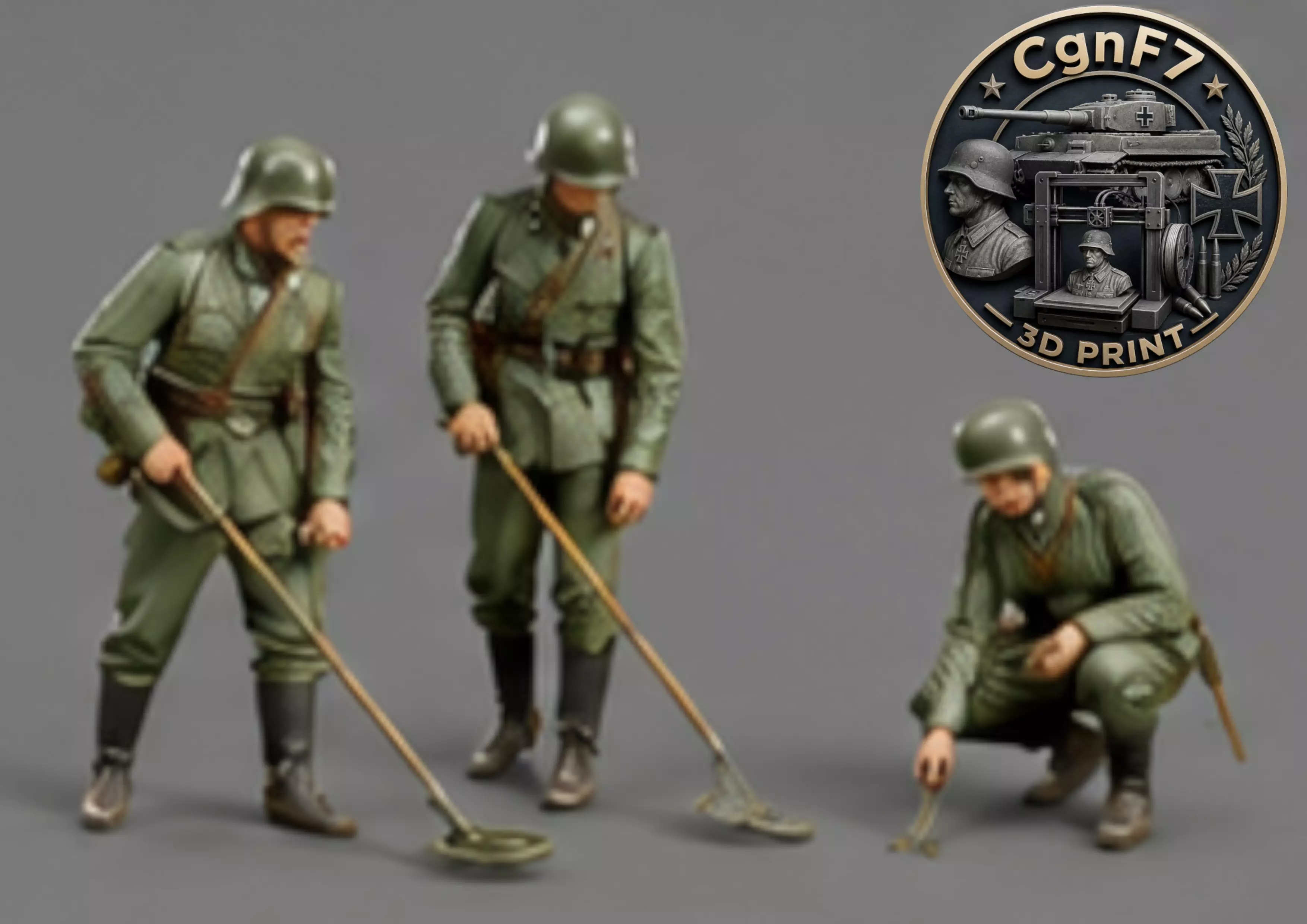 WWII Soldiers Searching for Mines Military Engineering Diorama 3D print model