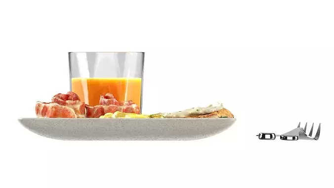 Breakfast with omlette bacon and juice 3D model 5