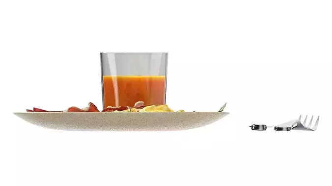 Breakfast with omlette bacon and juice 02 3D model 5