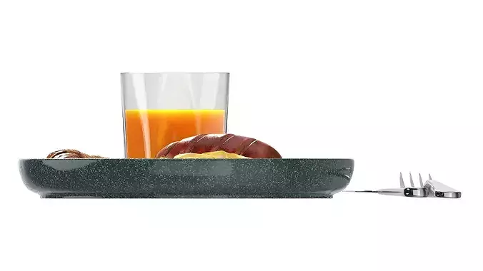 Breakfast with omlette sausage and juice 3D model 5