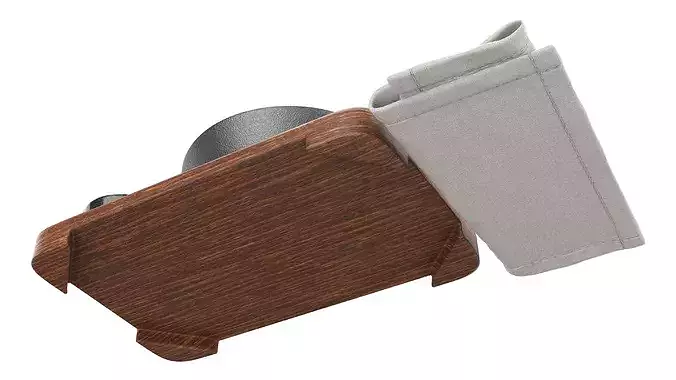 Cast iron skillet with meal on a wooden tray 3D model 5