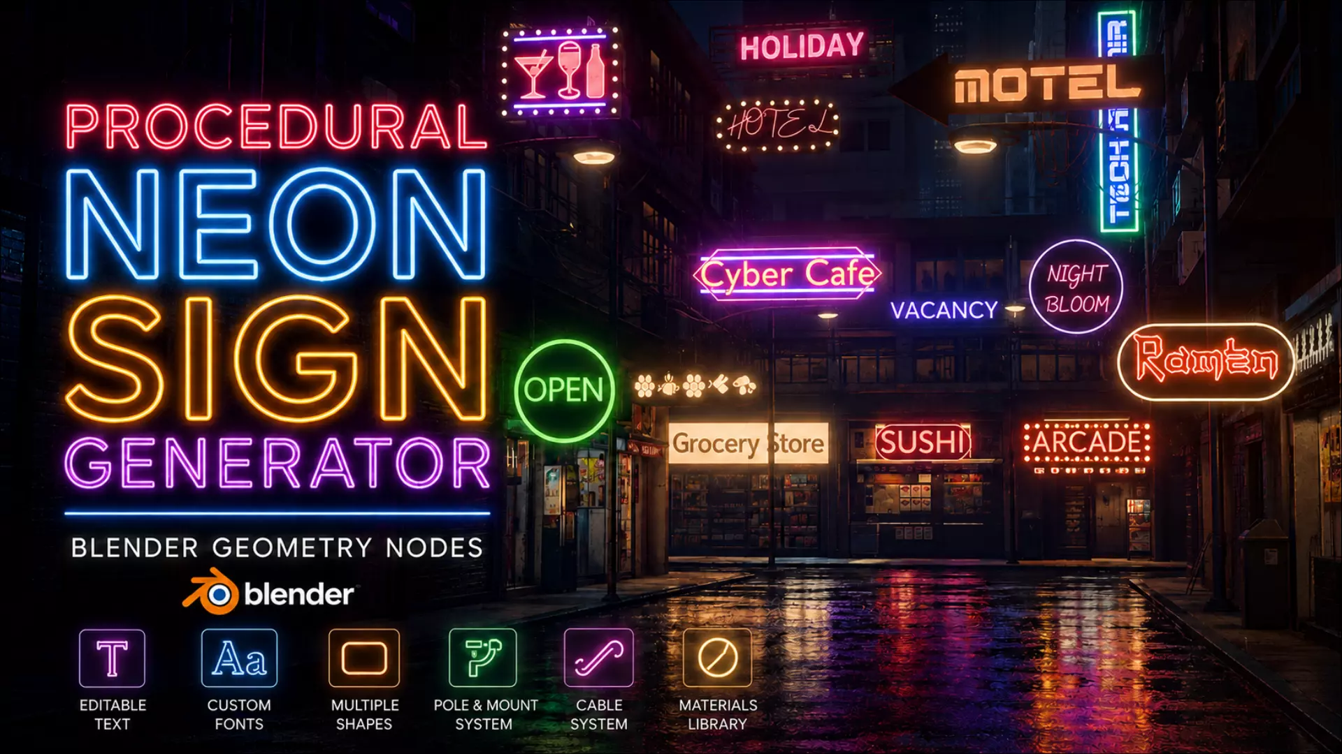 Procedural Neon Sign Generator Blender Geometry Nodes 3D model
