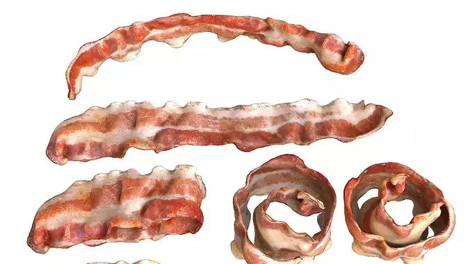 Fried bacon slice set 3D model 4
