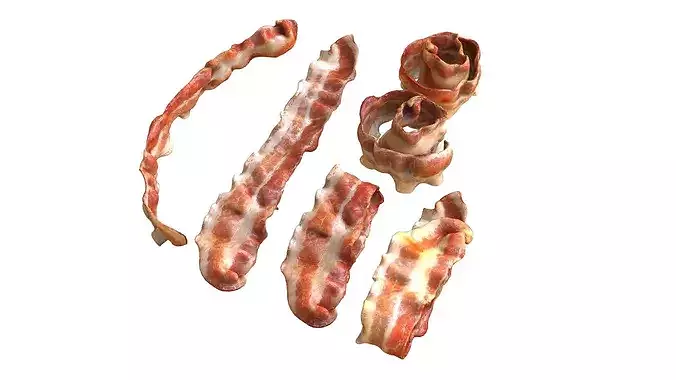Fried bacon slice set 3D model 2