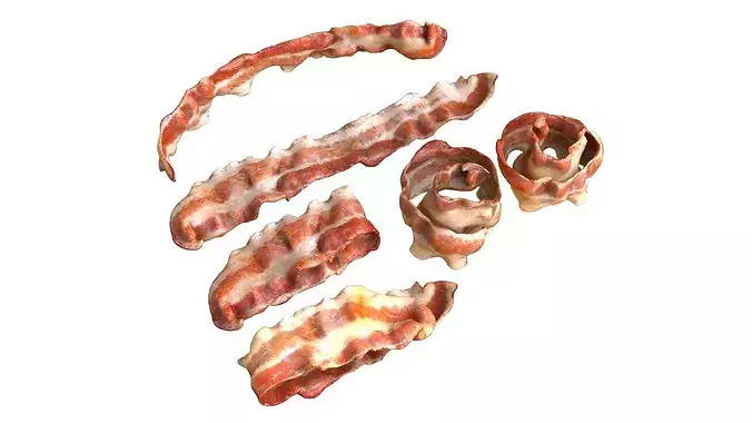 Fried bacon slice set 3D model