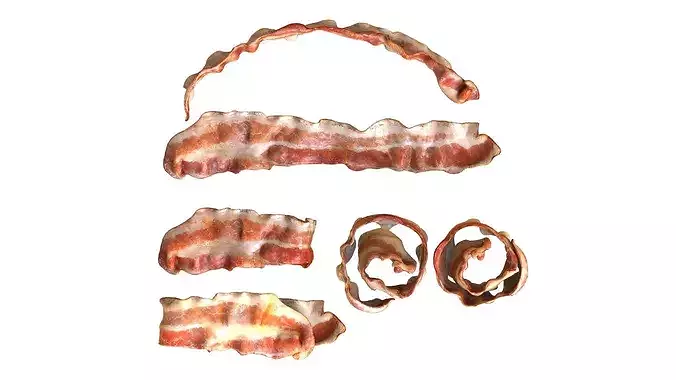 Fried bacon slice set 3D model 6