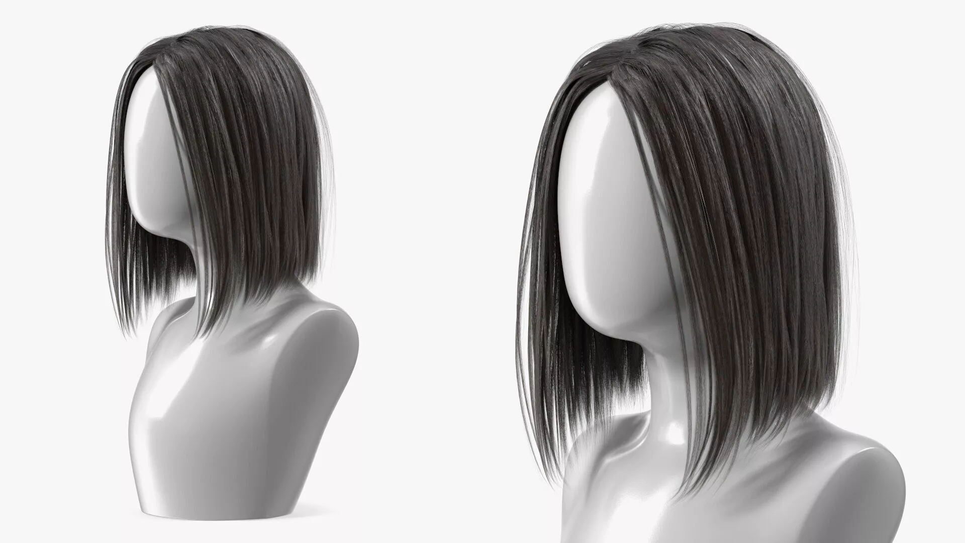 Medium Length Straight Hair Wig Dark 3D model