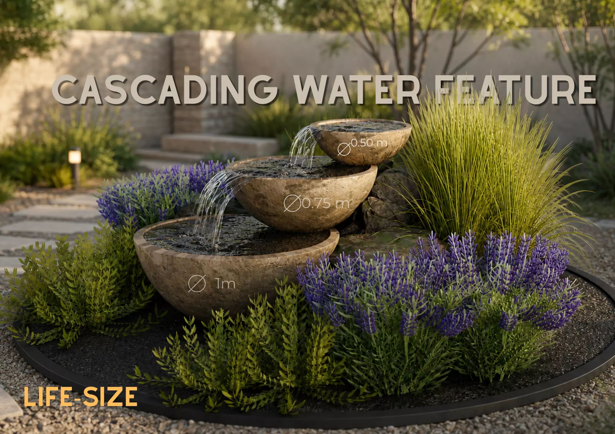 Water Bowl Fountain with Landscape Plants -garden model 3D model
