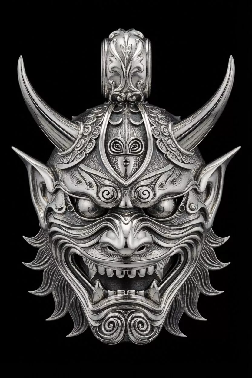 Imperial Oni Mask Pendant Japanese Demon Jewelry 3D print model