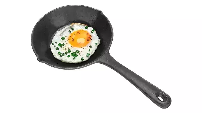 Fried egg in a skillet 3D model 2