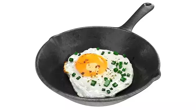 Fried egg in a skillet 3D model