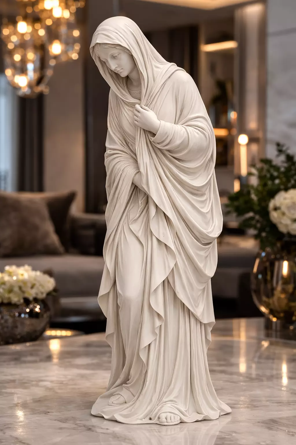 Virgin Mary Statue STL Sacred Veiled Woman Religious Sculpture 3D print model