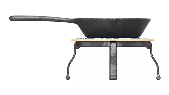 Omlette in a skillet on a trivet 3D model 4