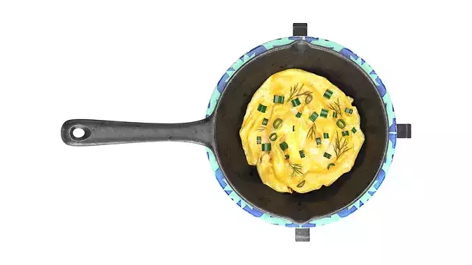 Omlette in a skillet on a trivet 3D model 5
