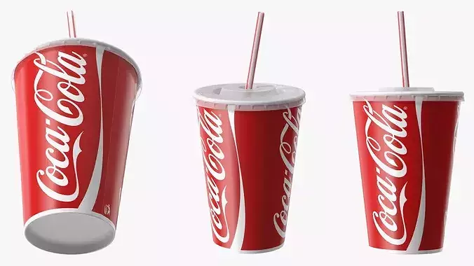 Coca-Cola Branded Paper Cup with Straw 3D model 7