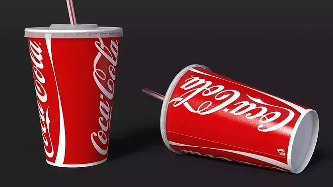 Coca-Cola Branded Paper Cup with Straw 3D model 6