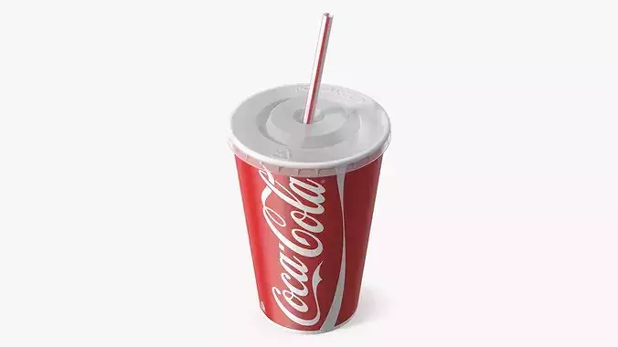 Coca-Cola Branded Paper Cup with Straw 3D model 2