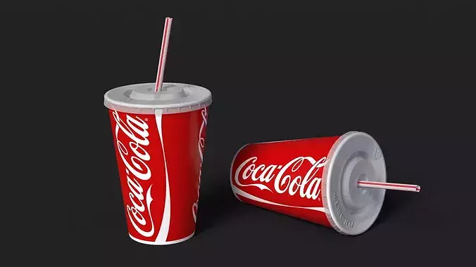 Coca-Cola Branded Paper Cup with Straw 3D model 5