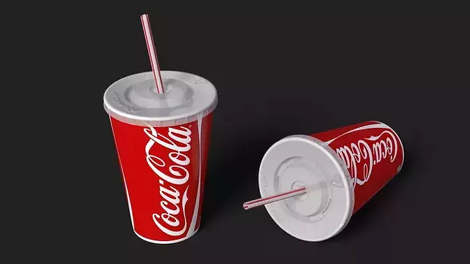 Coca-Cola Branded Paper Cup with Straw 3D model