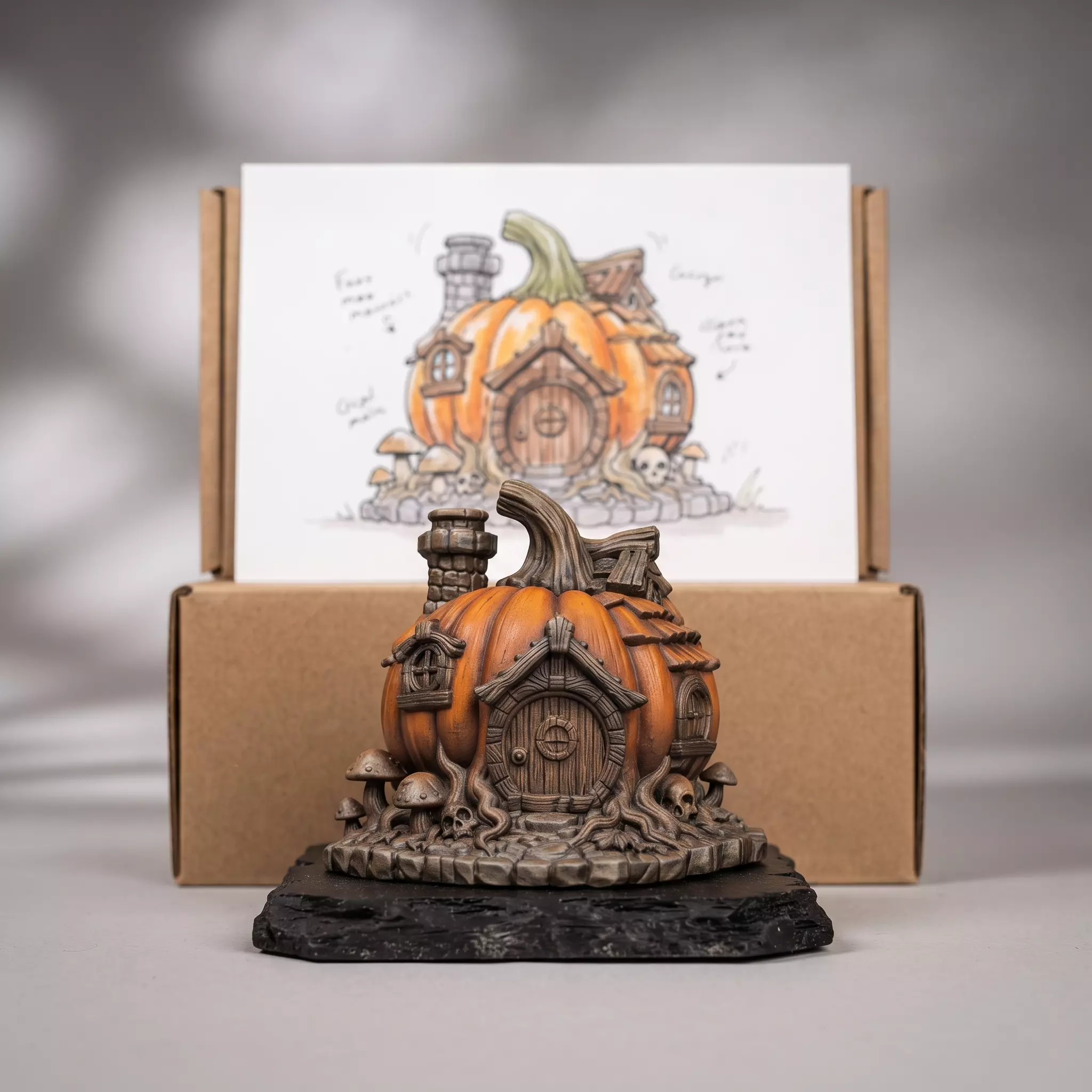 Whimsical Pumpkin Witch House Halloween Terrain Fantasy Mushroom 3D print model