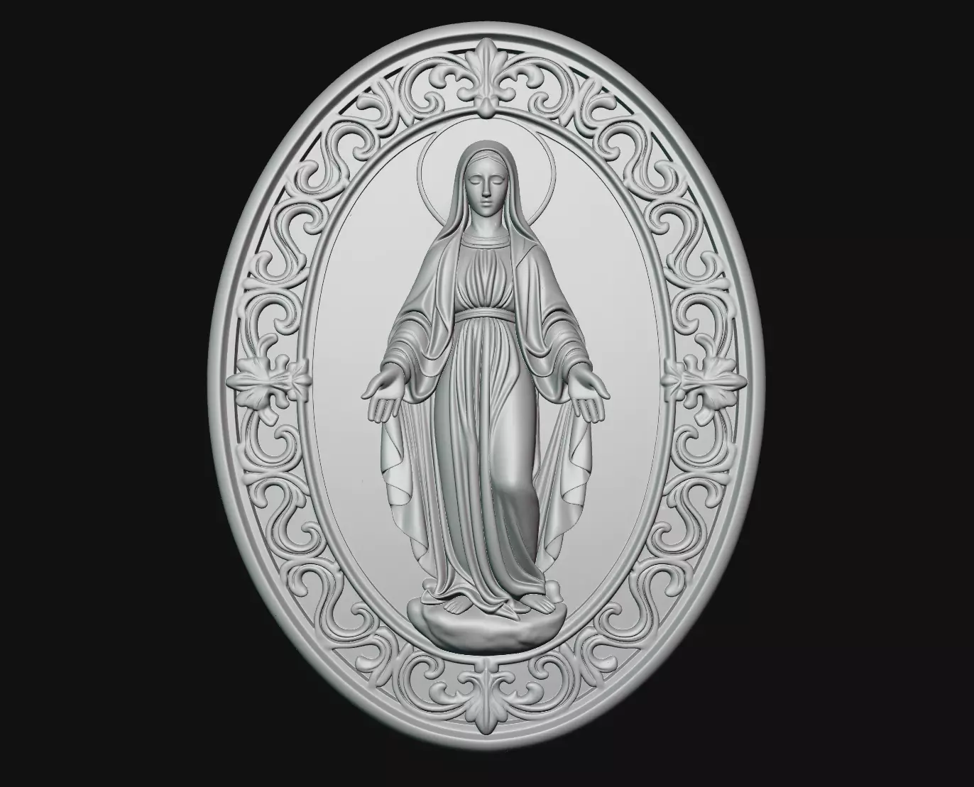 Miraculous Medal Virgin Mary Oval Jewelry Pendant 3D Print Model 3D print model