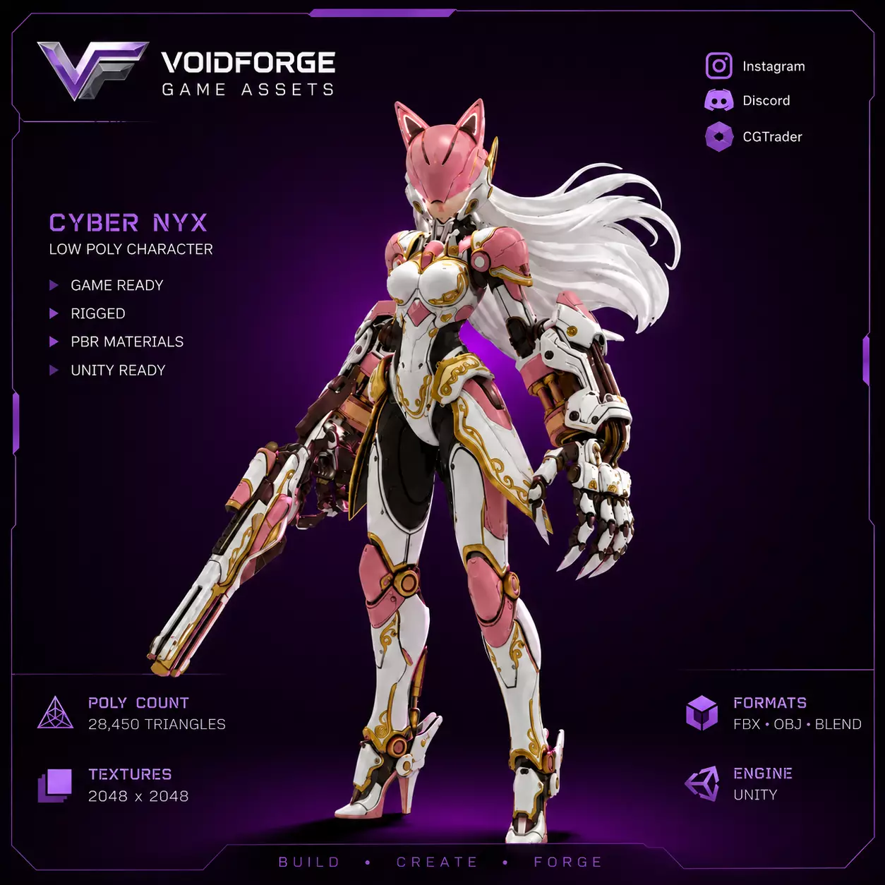 FREE Cyber Kitsune Warrior Character Game Ready Unity Engine Free low-poly 3D model
